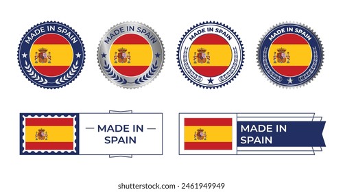 Spain Flag, Spain Flag Stamp, Made in Spain. Spain Verified, Country Flag Stamp, Verified, Certified, Made in, Tag, Seal, Stamp, Silver, Flag, Icon vector.