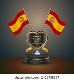 Spain flag in a stand on table. Vector Illustration