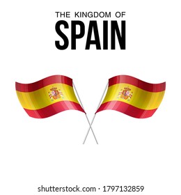 Símbolo del estado de la bandera de España aislado en una bandera nacional de fondo. Tarjeta de saludo Día Nacional de la Independencia del Reino de España. Cartel de ilustración con bandera de estado realista.