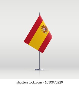 Símbolo del estado de la bandera de España aislado en una bandera nacional de fondo. Tarjeta de saludo Día Nacional de la Independencia del Reino de España. Cartel de ilustración con bandera de estado realista.