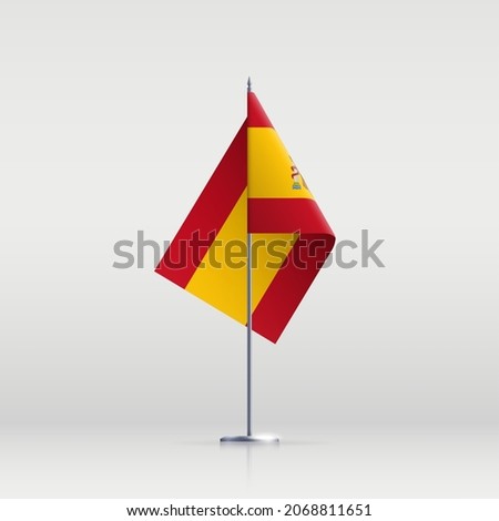 Spain flag state symbol isolated on background national banner. Greeting card National Independence Day of the Kingdom of Spain. Illustration banner with realistic state flag.