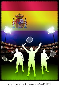 Spain Flag and Tennis Player on Stadium Background Original Illustration