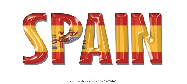 Spain flag text font, 3D Spain flag colorful background, SPAIN flag vector illustration