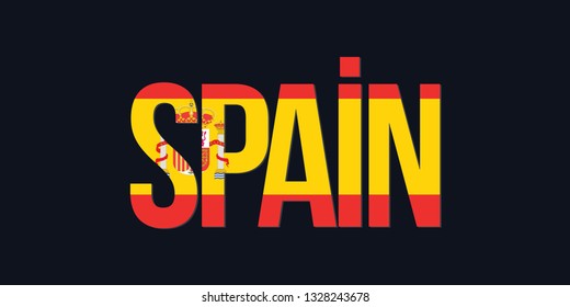 Spain flag. Spain text lettering with flag illustration. Spain word with flag design. Spain Flag.