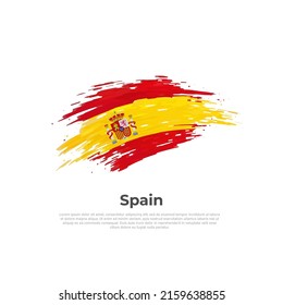 Spain flag. Tricolor, brush strokes. Colored stripes spanish flag on a white background. Vector design of national poster, template. Place for text. Copy space. State spanish patriotic banner, cover