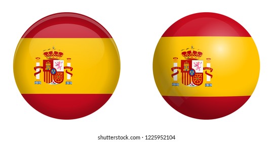 Spain flag under 3d dome button and on glossy sphere / ball.