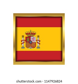 Spain Flag Vector Square Icon - Illustration, Flag of Spain. Abstract concept, icon,golden square, button. Raster illustration on white background.