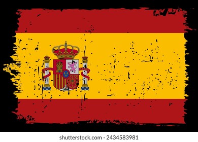 Spain flag - vector flag with stylish scratch effect and black grunge frame.