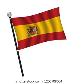 Spain flag , flag of Spain waving on flag pole, vector illustration EPS 10.