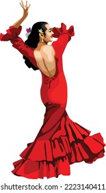 Spain Flamenco Dancer Girl Vector Illustration