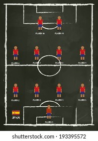 Spain Football Club line-up on Pitch, vector design.