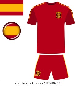 Spain Football Jersey. Stock vector abstract of the Spanish Football team jersey along with the Spain flag and icon. 