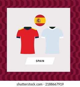Spain football national team uniform flat illustration with the round national flag. European country football team.