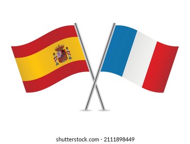 Spain and France flags. Spanish and French flags isolated on white background. Vector illustration.