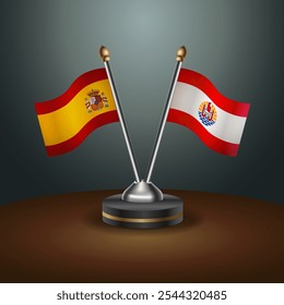 Spain and French Polynesia table flags relation  with gradient backgrund. Vector Illustration