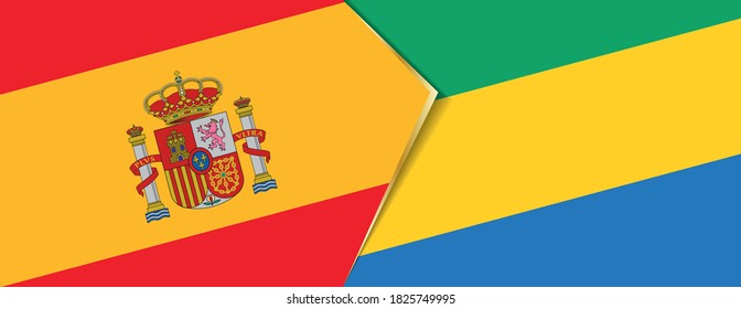 Spain and Gabon flags, two vector flags symbol of relationship or confrontation.