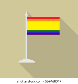 Spain gay pride flag with flagpole flat icon with long shadowt. LGBT community flag.