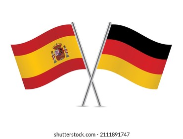 Spain and Germany flags. Spanish and German flags isolated on white background. Vector illustration.