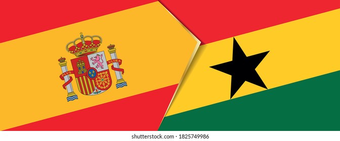 Spain and Ghana flags, two vector flags symbol of relationship or confrontation.