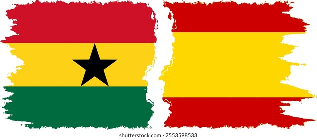 Spain and Ghana grunge flags connection, vector