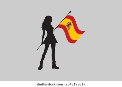 Spain girl with flag, Flag of Spain national country symbol illustration Vector, Rectangle Spain flag illustration, Flat vector illustration
