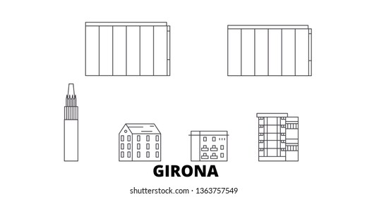 Spain, Girona line travel skyline set. Spain, Girona outline city vector illustration, symbol, travel sights, landmarks.