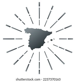 Spain gradiented sunburst. Map of the country with colorful star rays. Spain illustration in digital, technology, internet, network style. Vector illustration.
