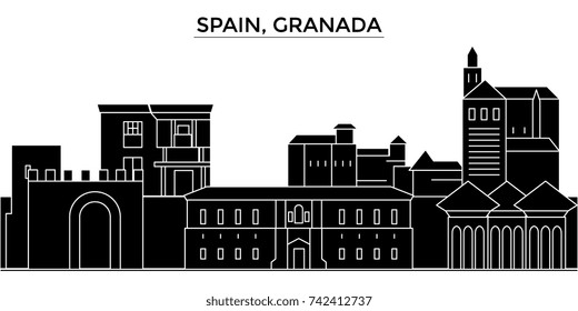 Spain, Granada architecture vector city skyline, travel cityscape with landmarks, buildings, isolated sights on background