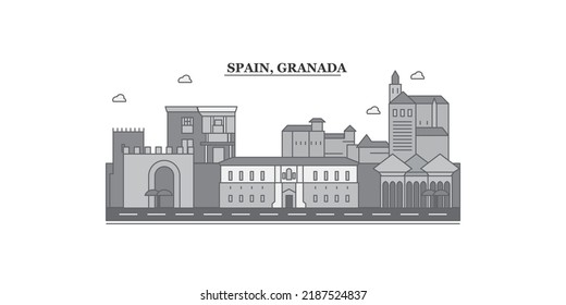 Spain, Granada city skyline isolated vector illustration, icons