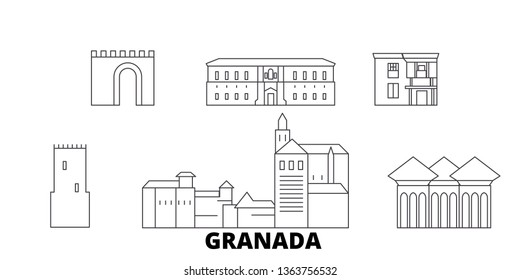 Spain, Granada line travel skyline set. Spain, Granada outline city vector illustration, symbol, travel sights, landmarks.