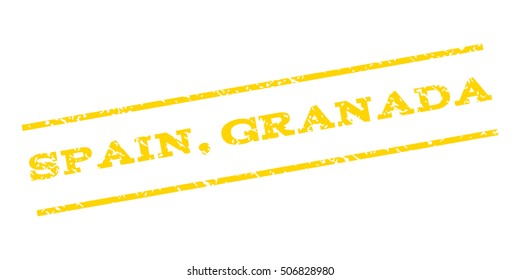 Spain Granada watermark stamp. Text caption between parallel lines with grunge design style. Rubber seal stamp with dirty texture. Vector yellow color ink imprint on a white background.