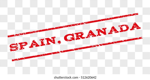 Spain, Granada watermark stamp. Text tag between parallel lines with grunge design style. Rubber seal stamp with dirty texture. Vector red color ink imprint on a chess transparent background.
