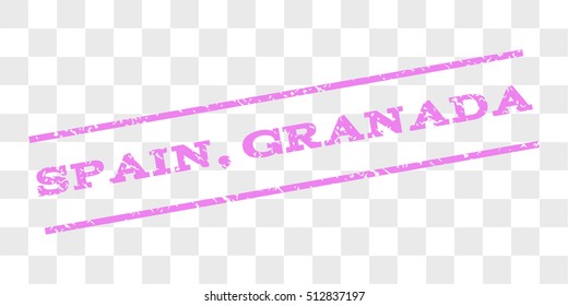 Spain, Granada watermark stamp. Text tag between parallel lines with grunge design style. Rubber seal stamp with dirty texture. Vector violet color ink imprint on a chess transparent background.