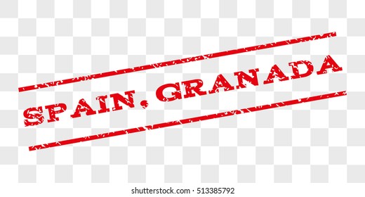 Spain, Granada watermark stamp. Text tag between parallel lines with grunge design style. Rubber seal stamp with unclean texture. Vector red color ink imprint on a chess transparent background.
