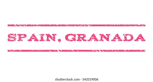 Spain, Granada watermark stamp. Text tag between horizontal parallel lines with grunge design style. Rubber seal stamp with dirty texture. Vector pink color ink imprint on a white background.