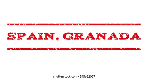 Spain, Granada watermark stamp. Text tag between horizontal parallel lines with grunge design style. Rubber seal stamp with dust texture. Vector intensive red color ink imprint on a white background.