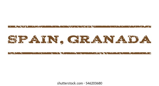 Spain, Granada watermark stamp. Text caption between horizontal parallel lines with grunge design style. Rubber seal stamp with dirty texture. Vector brown color ink imprint on a white background.