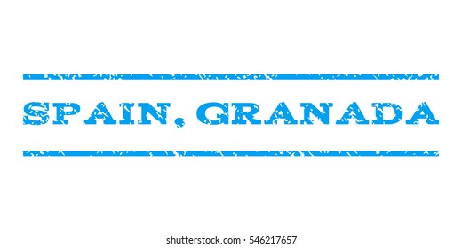 Spain, Granada watermark stamp. Text tag between horizontal parallel lines with grunge design style. Rubber seal stamp with unclean texture. Vector blue color ink imprint on a white background.