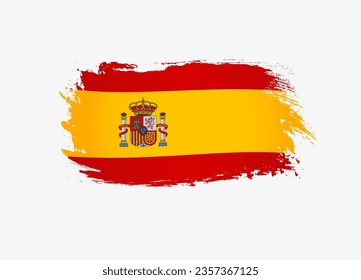 Bandera gruesa española hecha con pincel texturado. Bandera patriótica aislada de fondo blanco. Banner del Día Nacional de España, 12 de octubre. Ilustración vectorial