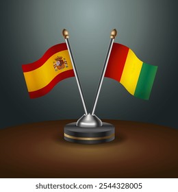 Banderas de tabla de España y Guinea con relación al fondo de gradiente. Ilustración vectorial