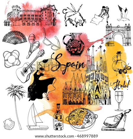 Spain Hand Drawing Vector Set Spain Stock Vector (Royalty Free