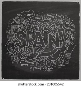 Spain hand lettering and doodles elements background. Vector illustration