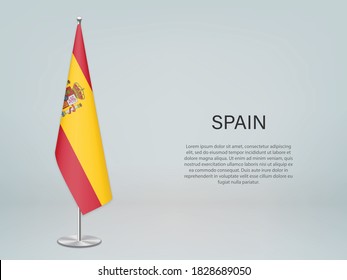 España colgando la bandera en el estrado. Plantilla para banner de conferencia política