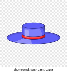 Spain hat with red ribbon icon in cartoon style isolated on background for any web design 