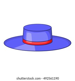 Spain hat with red ribbon icon in cartoon style isolated on white background vector illustration