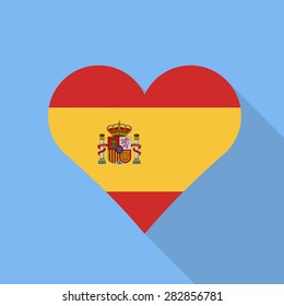 Spain heart flag flat style with long shadow. Patriotic design. Vector EPS10