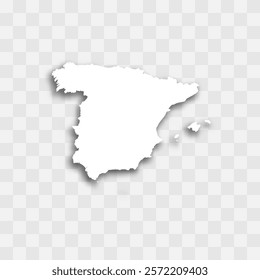 Spain high detailed vector representation of country silhouette. White color on transparent background with dropped shadow. For educational, decorative, or informational use.