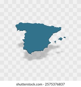 Spain high detailed vector representation of country silhouette. 3D map on transparent background with dropped shadow. For educational, decorative, or informational use.