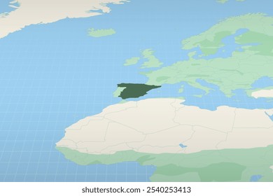 Spain highlighted on a detailed map, geographic location of Spain. Vector Map.