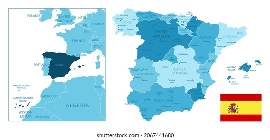 España - mapa azul muy detallado. Ilustración del vector
